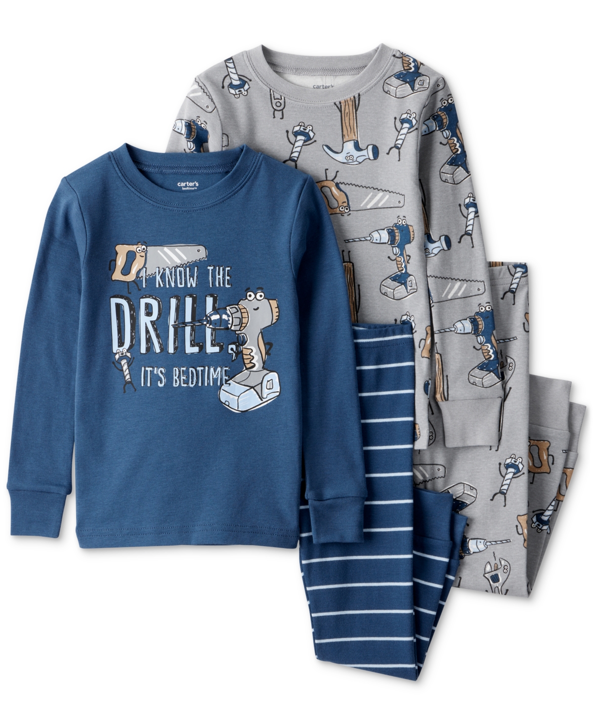 Carter's Toddler Boys Construction-print 100% Cotton Long-sleeve Snug-fit 4-piece Pajamas In Multi