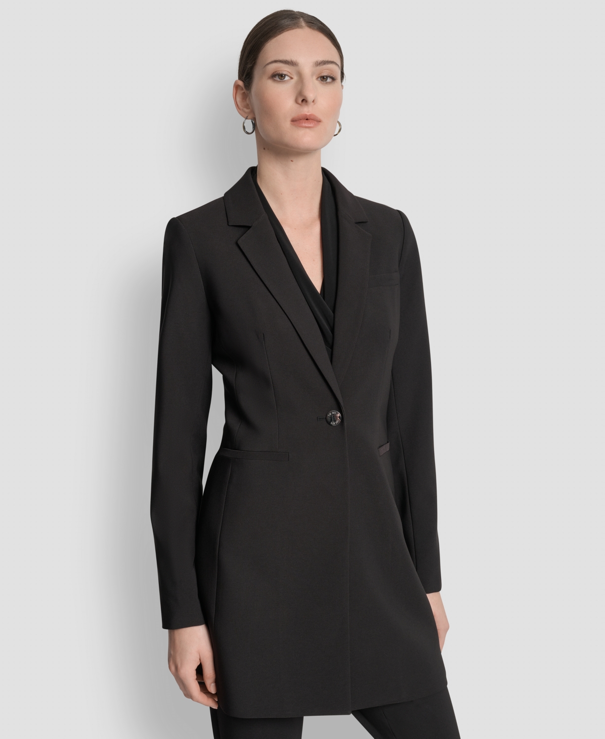 Dkny Petite Single-button Long-sleeve Blazer In Black