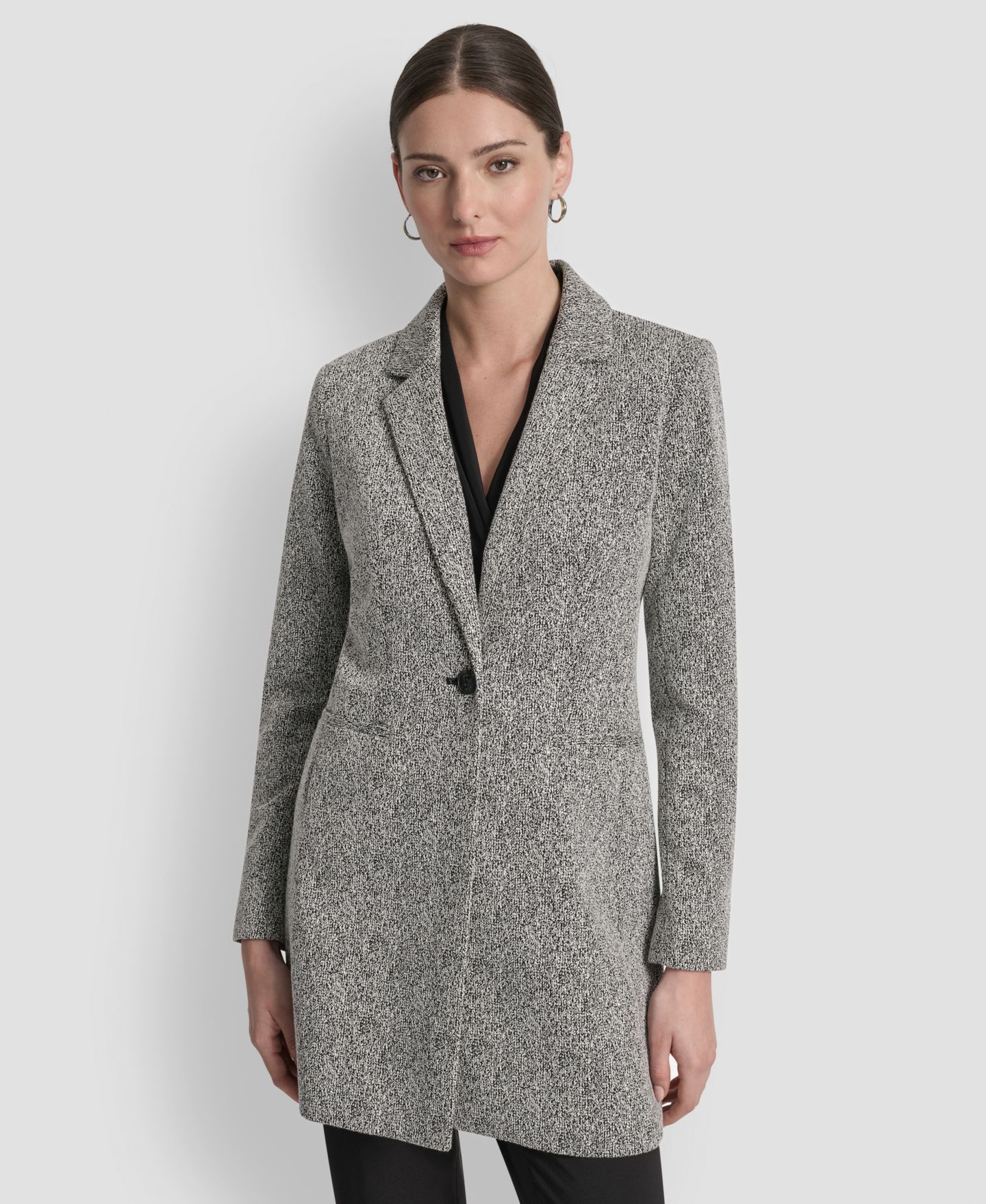 Женский пиджак DKNY Notch-Lapel Single-Button Long-Sleeve Blazer, цвет: Чёрный / Белый — фото 1
