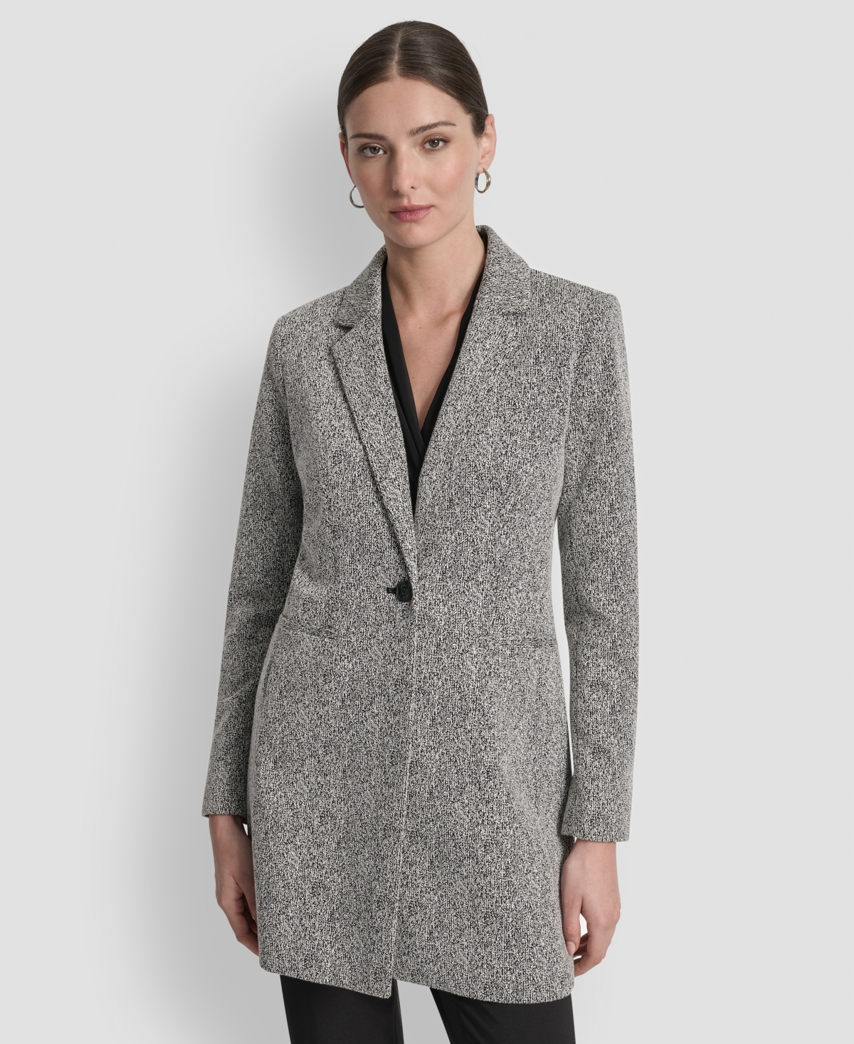Women's Notch-Lapel Single-Button Long-Sleeve Jacket, Regular & Petite - Black/White