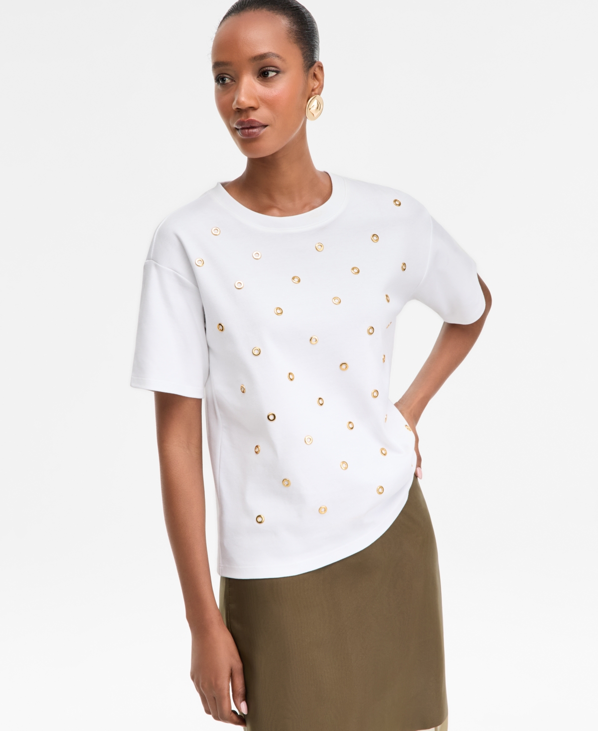 I.n.c. International Concepts Women's Short-Sleeve Grommet Top, Macy's Exclusive