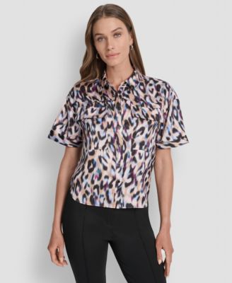 DKNY - Women's Printed Flap Pocket Camp Shirt