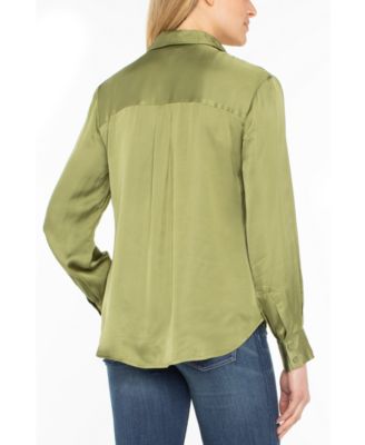 Women's Long-Sleeve Button-Front Satin Shirt