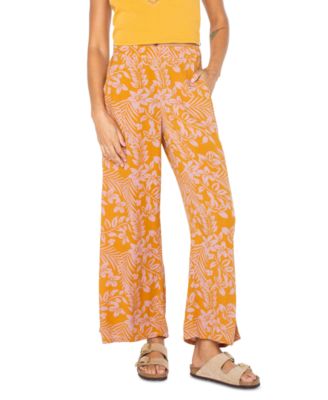 Juniors' Floral-Print Midnight Avenue Crinkled Pull-On Pants