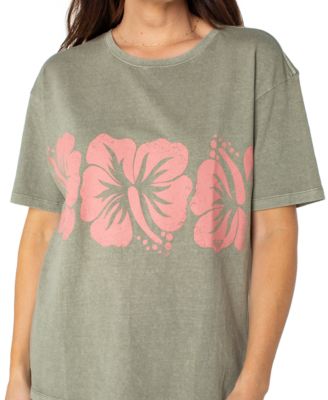 Juniors' Flower Block Short-Sleeve Cotton T-Shirt