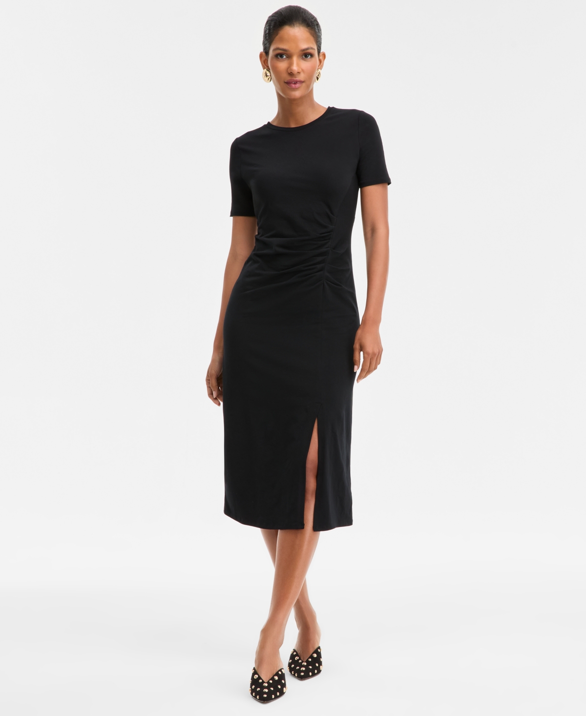 Inc International Concepts Women's Tie-front Shirt Dress, Exclusively At Macy's In Black