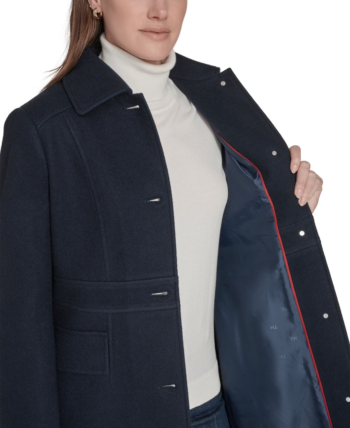 Tommy Hilfiger Women's Hooded Single-breasted Coat, Created For Macy's In Blue