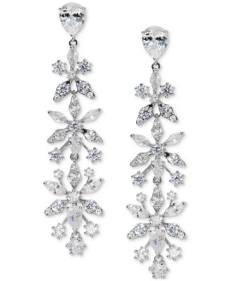Eliot Danori - Cubic Zirconia Flower Linear Drop Earrings
