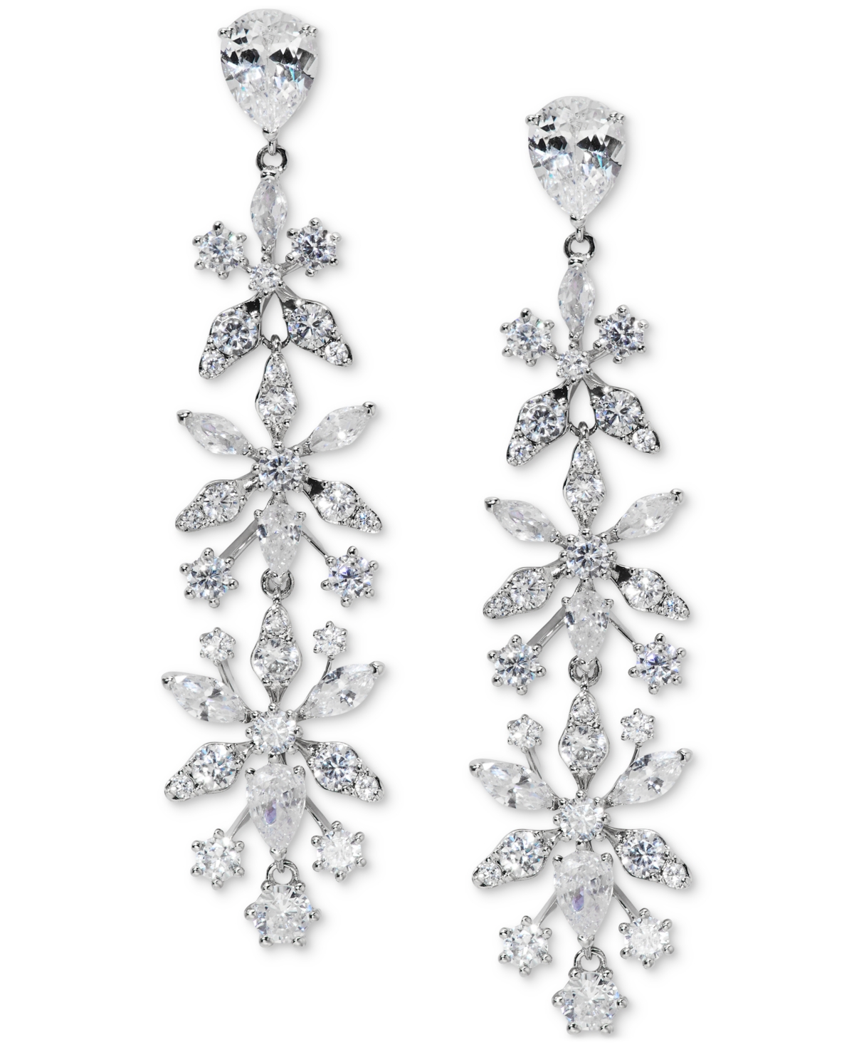 Eliot Danori Cubic Zirconia Flower Linear Drop Earrings, Exclusively At Macy's In Silver