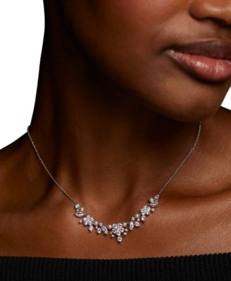 Cubic Zirconia & Imitation Pearl Cluster Statement Necklace, 16" + 2" extender, Exclusively at Macy's