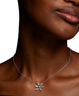 Cubic Zirconia & Imitation Pearl Flower Pendant Necklace, 16" + 2" extender, Exclusively at Macy's