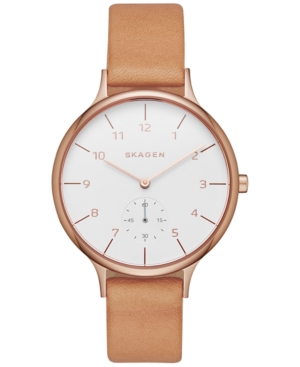 Skagen Women's Chronograph Natural Leather Strap Watch 34mm SKW2405