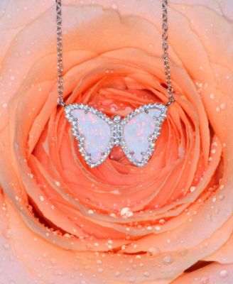 Butterfly Necklace with Lab-Grown Opal in Sterling Silver