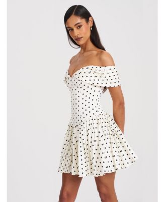Women's Edeline Polka Dot Off-shoulder Pleated Mini Dress