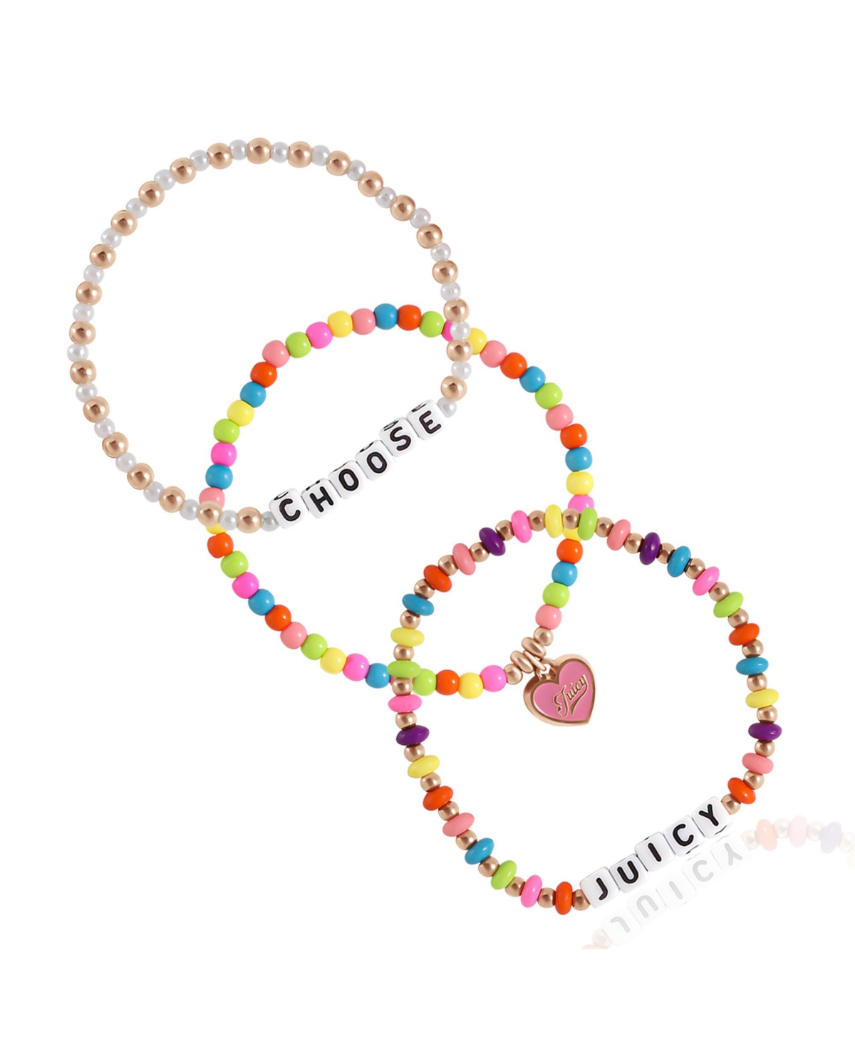 Juicy Couture Beaded Stretch Bracelet Set &#x2013; Choose Juicy Statement Jewelry - Pink, white, gold, multicolor