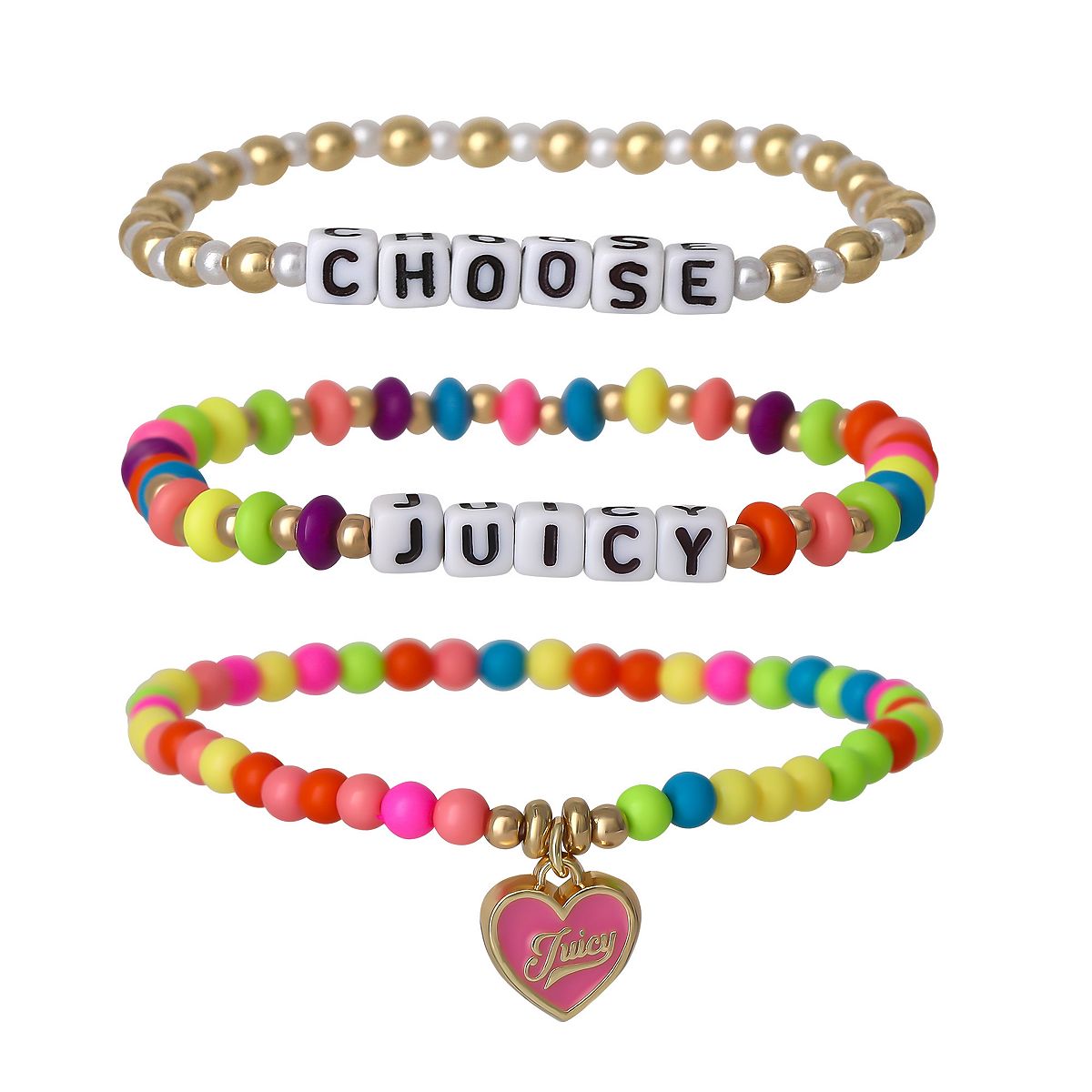 Juicy Couture Kids 주스 하트 참 3피스 비즈 주얼리