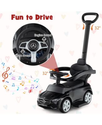 Toddler 3-in-1 Push Car w/Adjustable Canopy Under Seat Storage Realistic Sounds