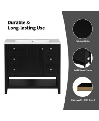 36" Black Bathroom Vanity w/ Sink Cabinet & Drawers
