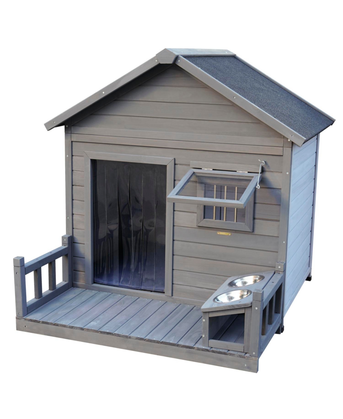 Large Balcony Dog House with Terrace & Cleaning Mat - Gray