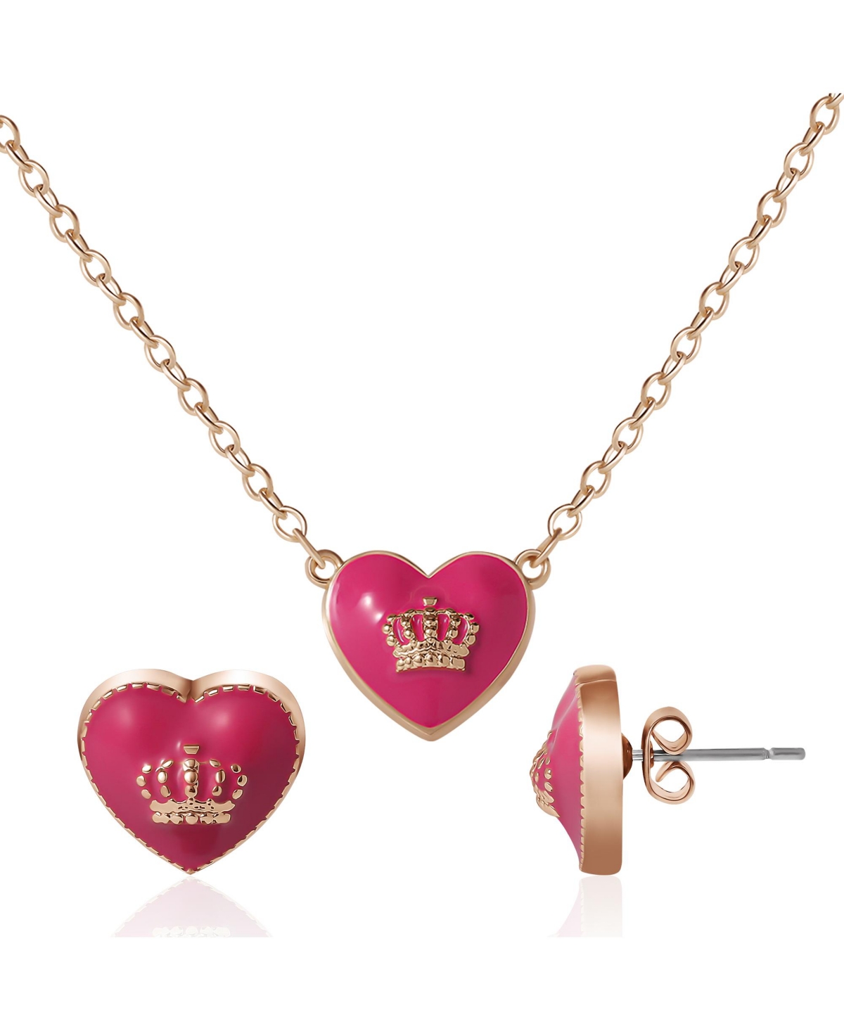 Juicy Couture Gold-Tone Crown Heart Necklace & Earring Set - Gold, pink