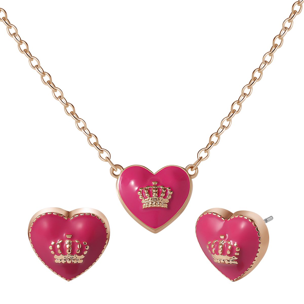 Juicy Couture Kids 주시 꾸뛰르 15'' + 2'' 크라운 로고 하트 펜던트 목걸이