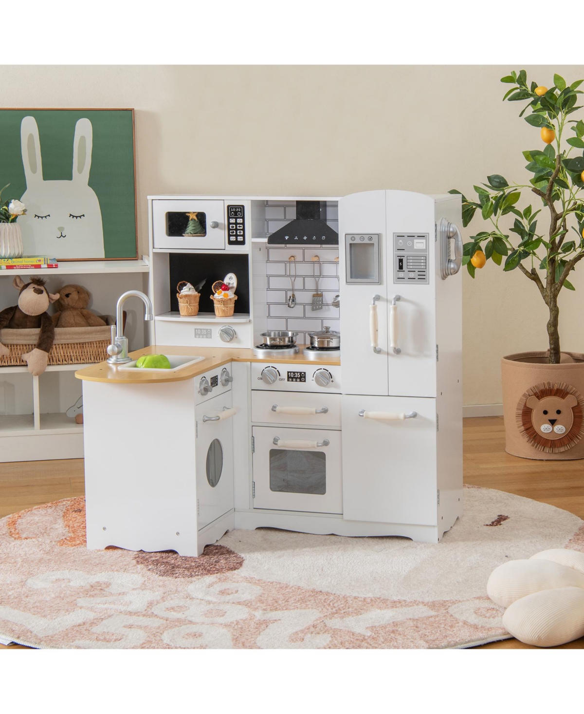 Mecale Wooden Kid's Corner Kitchen Playset with Stove for Toddlers
