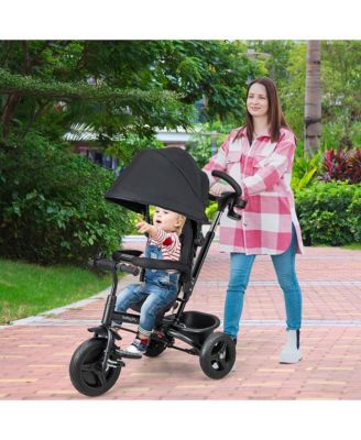 4-in-1 Baby Tricycle Toddler Trike w/ Reversible Seat Canopy & Push Handle