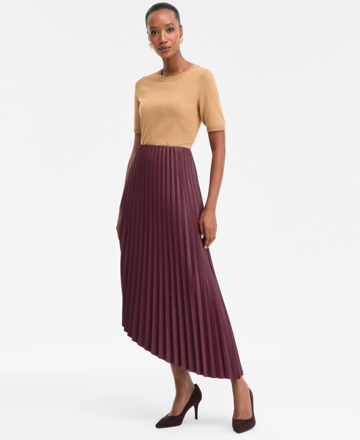 Inc International Concepts Women's Pleated Faux-leather Asymmetrical Skirt, Macy's Exclusive In Purple
