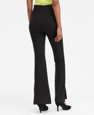 Women's Pont&eacute;-Knit Slit-Hem Flare Pants, Macy's Exclusive