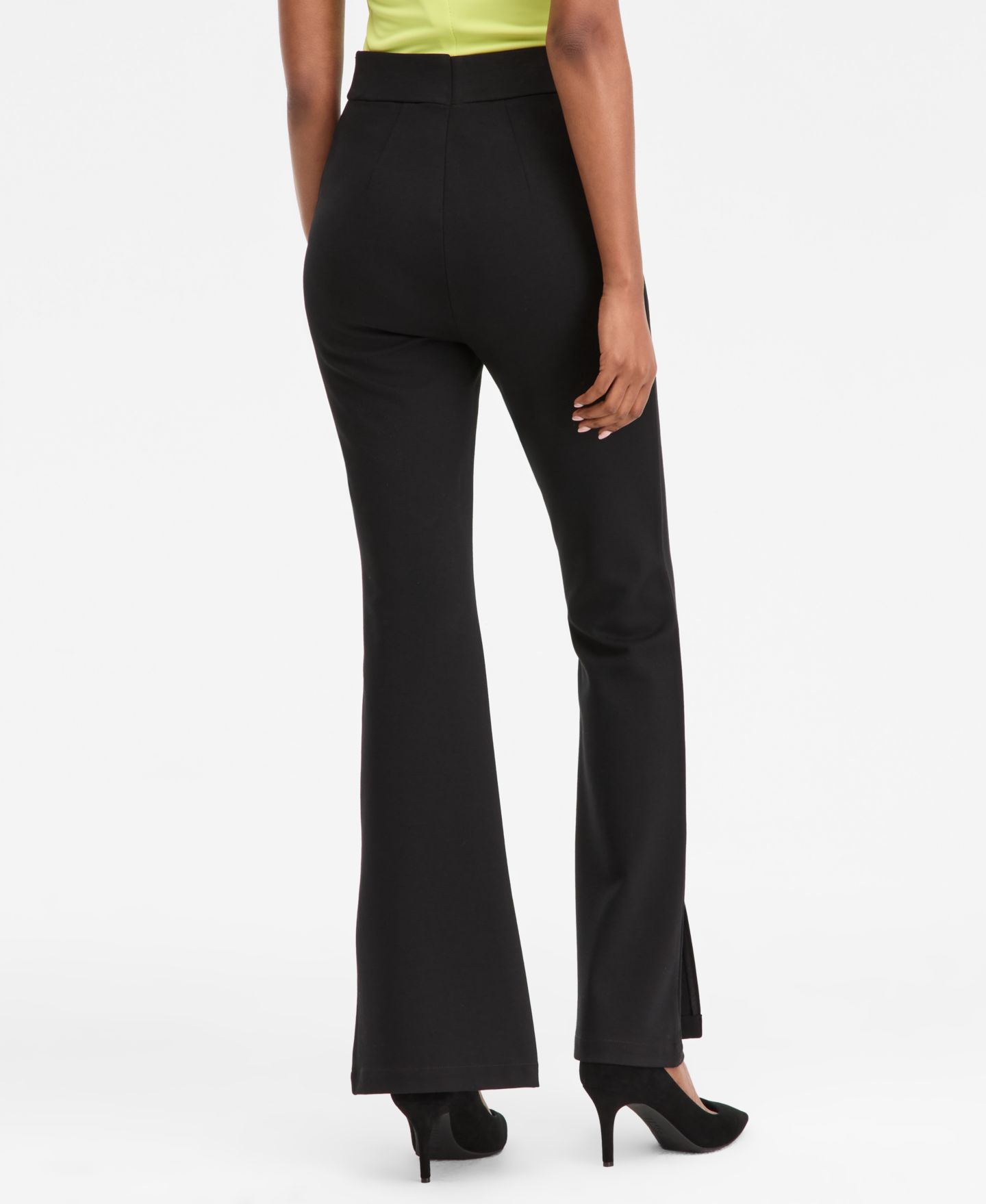 Женские брюки I.N.C. International Concepts Ponté-Knit Slit-Hem Flare, цвет: Глубокий чёрный — фото 4