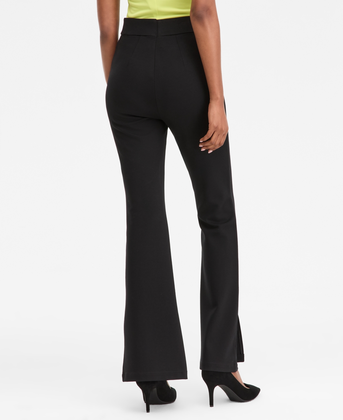 Inc International Concepts Women's Ponte-knit Slit-hem Flare Pants, Macy's Exclusive In Black