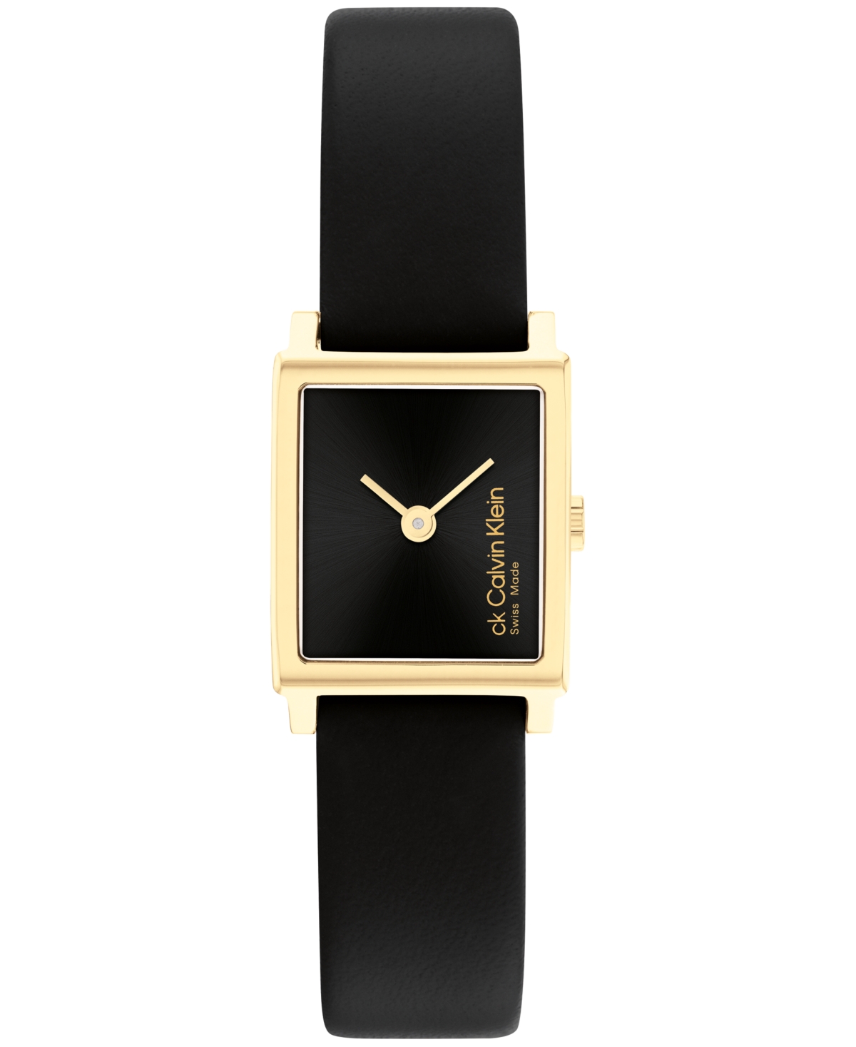 Women's Elongated Black Leather Strap Watch, 18.5 x 20.5mm - Black