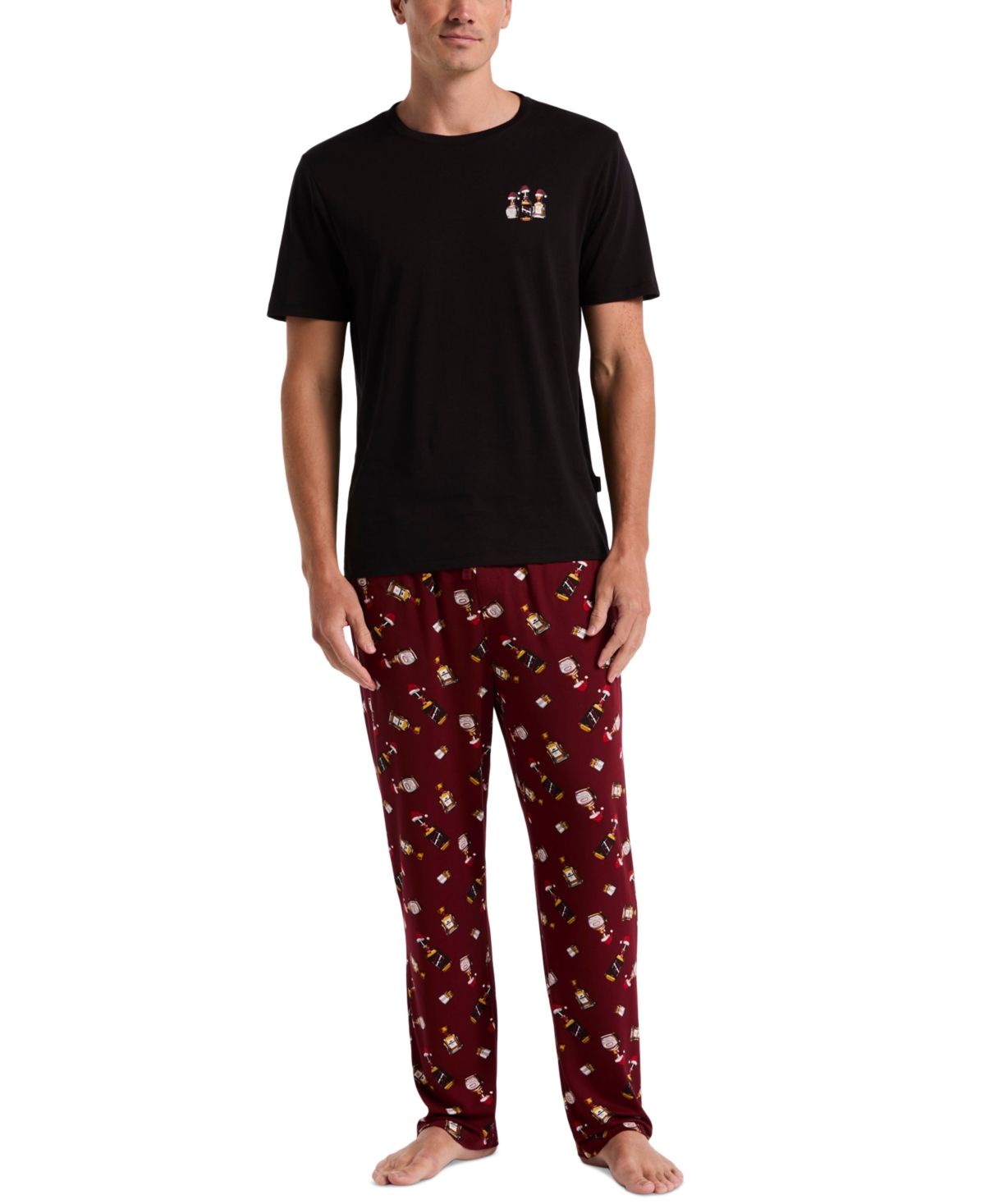 Perry Ellis Portfolio Men's Deluxe Touch Cocktail-print Pajama Pants In Burgundy