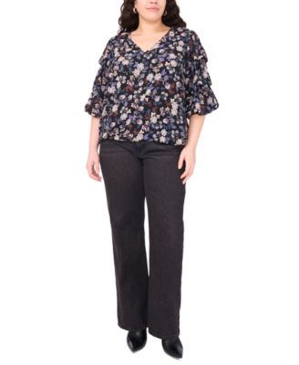 ヴィンスカムート Vince Camuto Plus Size Long Sleeve Cold-Shoulder Snap Top レディース シャ Vince Camuto Women's Plus Size Printed V-Neck Bubble Sleeve