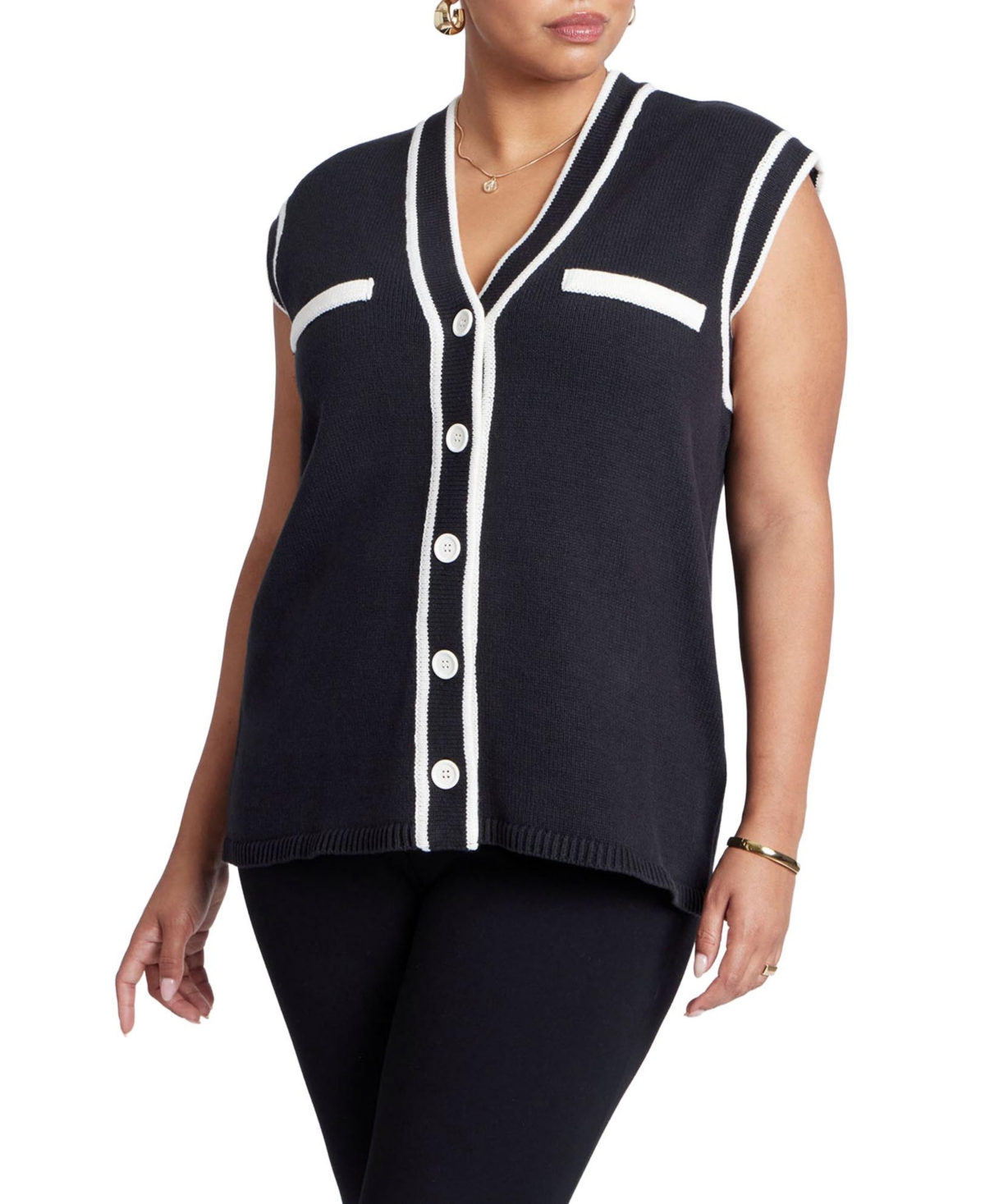 Women's Oversized Sweater Vest - Black onyx soft white