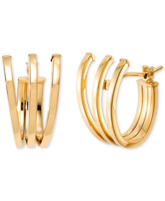 Macy's - Polished Triple Row Extra-Small C Hoop Earrings in 10k Yellow Gold, 0.43"