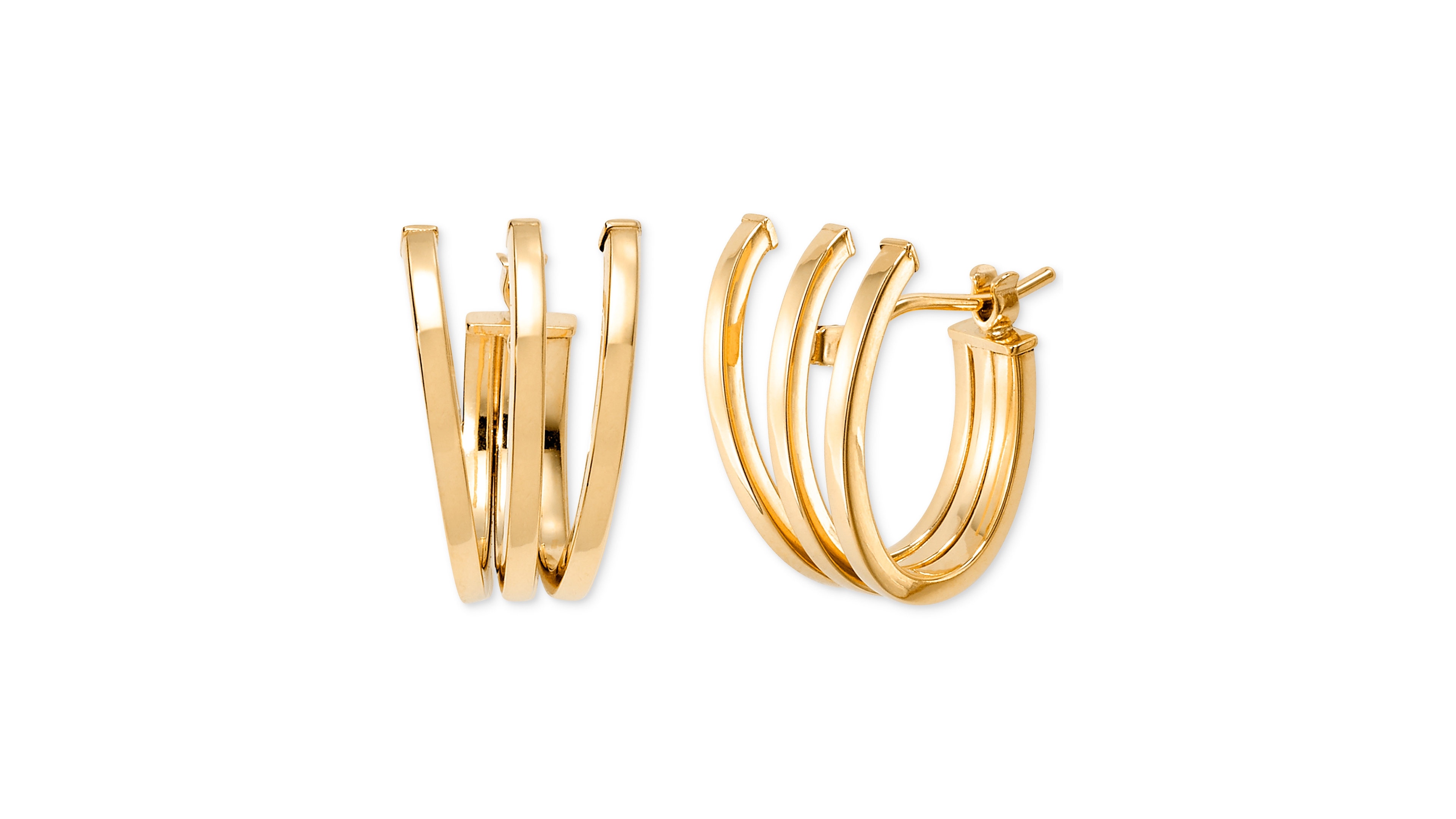Macy's Polished Triple Row Extra-Small C Hoop Earrings in 10k Yellow Gold, 0.43"