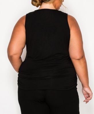 Plus Size Leopard Print Mesh Yoke Inset Side Ruched Tank Top