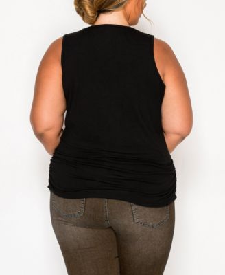 Plus Size Pebble Mesh Inset Side Ruched Tank Top