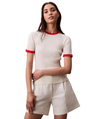 Calvin Klein Jeans - Women's Crewneck Rib-Knit Cotton Top