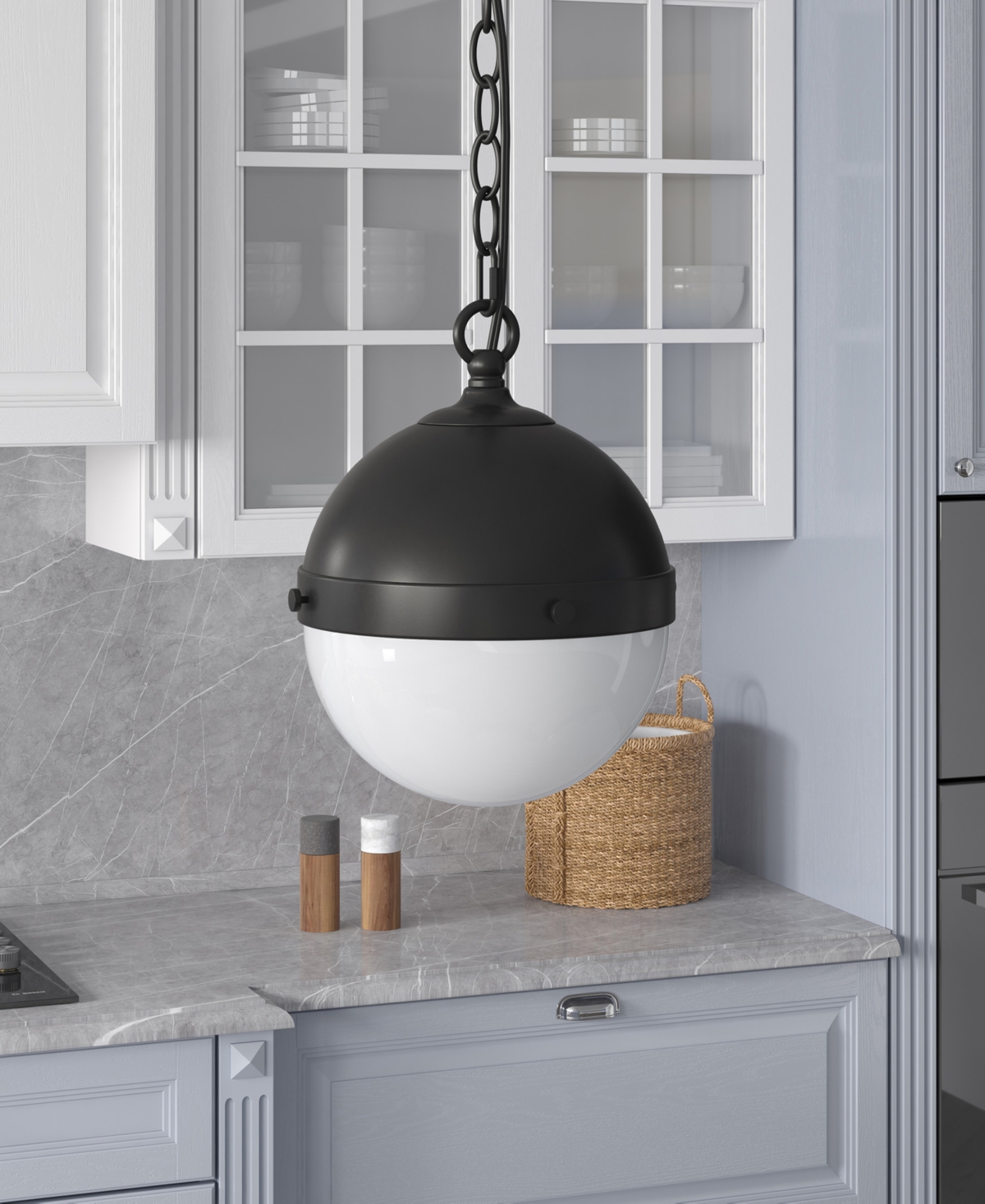 Hudson & Canal Aurora 11.13" Metal Pendant With Glass Shade In Black