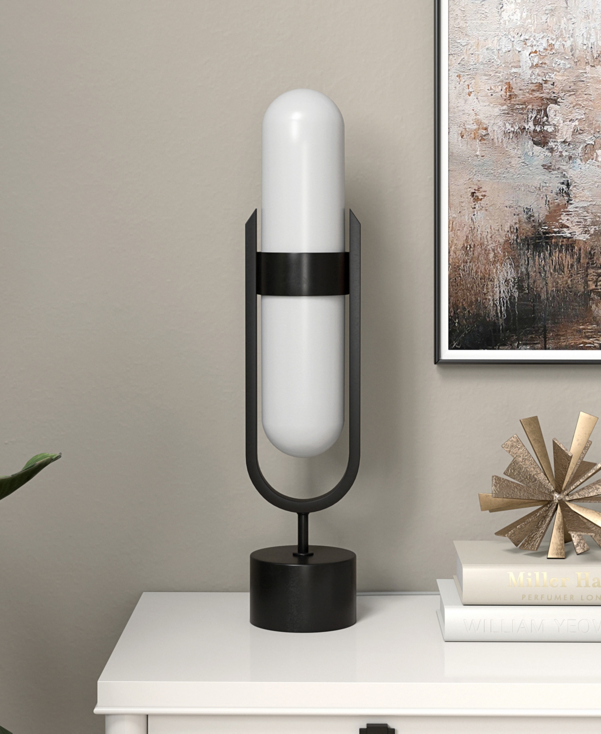 Hudson & Canal Blair 25" Metal Pill-shaped Table Lamp With Milk Glass Shade