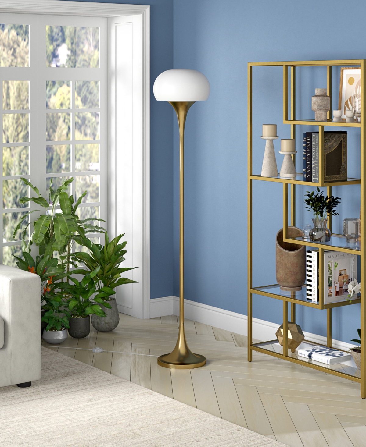 Hudson & Canal Aleister 66.63" Metal Torchiere Floor Lamp With Glass Shade
