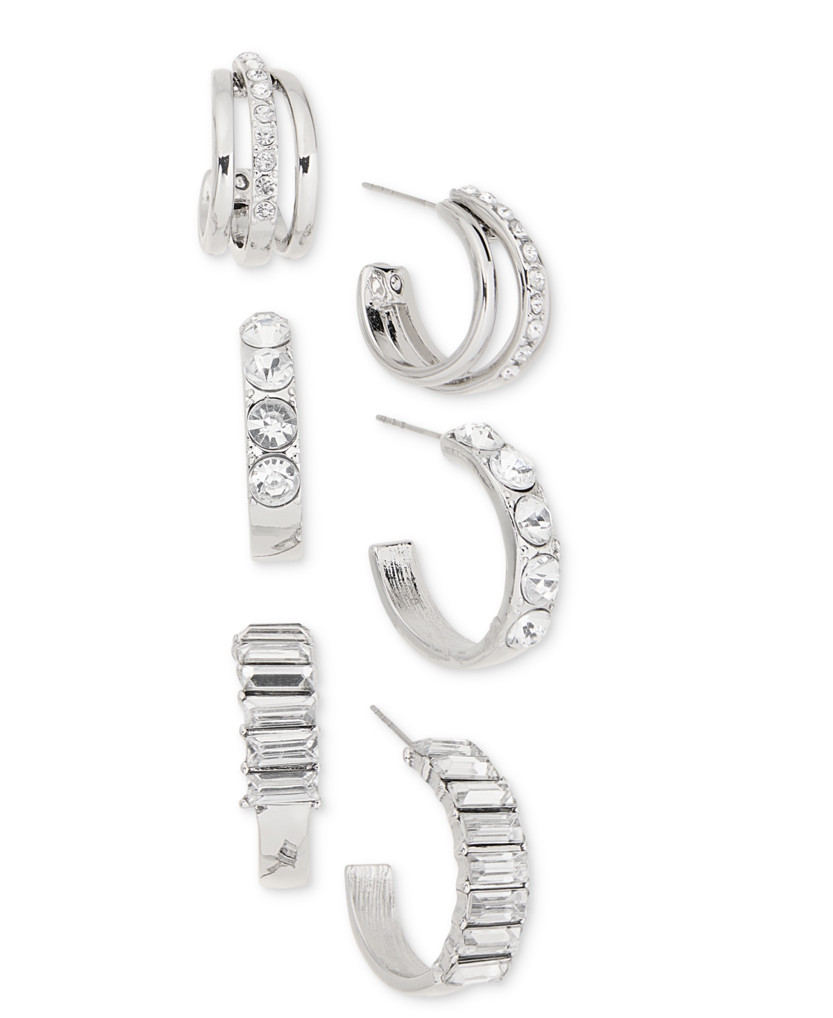 Inc International Concepts Glass Stone Hoop Earrings, Set Of 3, Macy's Exclusive