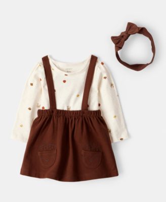Carter's - Baby Girls Cotton Turkey-Print Bodysuit, Headband & Suspender Skirt, 3 Piece Set