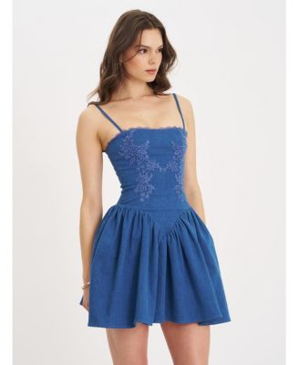Women's Zafira Cotton Denim Drop Waist Corset Mini Dress