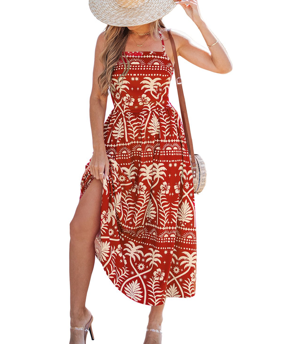 Women's Feel the Heat Tropical Maxi Beach Dress - Red