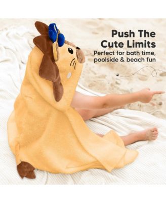 PlayPals Baby Towels with Hood for Girls, Boys, 100% Organic Soft Cotton Hooded Bath Towels for Newborn, Kids