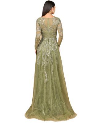 Women's Long Sleeve Gown with Overskirt & High Neck