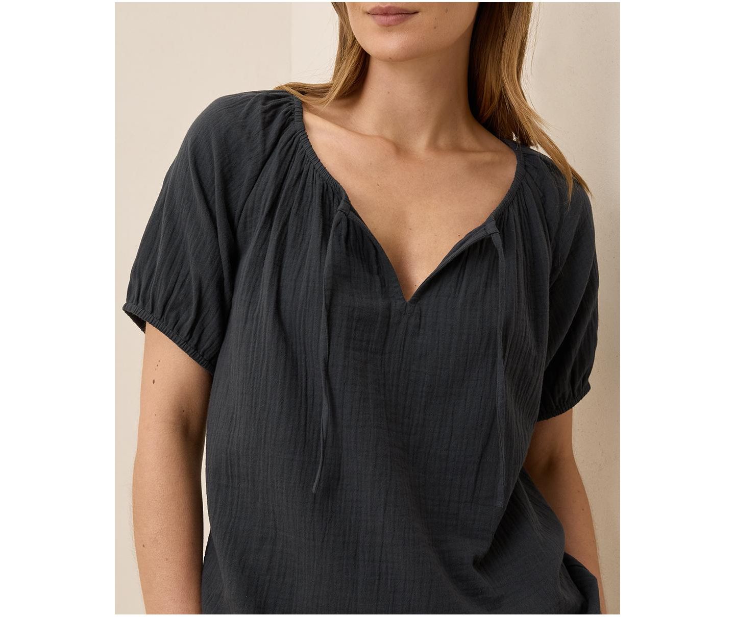 Женский топ Pact Organic Cotton Coastal Double Gauze Boho Popover, цвет: Чёрный — фото 2